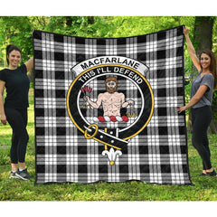 MacFarlane Black White Tartan Crest Quilt