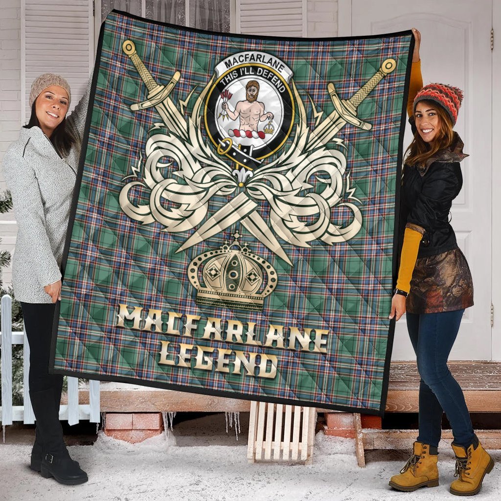 MacFarlane Hunting Ancient Tartan Crest Legend Gold Royal Premium Quilt