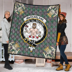 MacFarlane Hunting Ancient Tartan Crest Premium Quilt - Gold Thistle Style