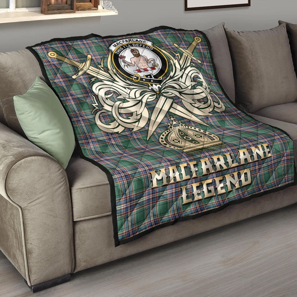 MacFarlane Hunting Ancient Tartan Crest Legend Gold Royal Premium Quilt