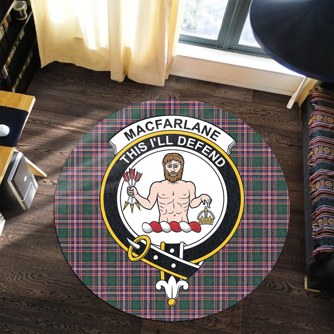 MacFarlane Hunting Modern Tartan Crest Round Rug