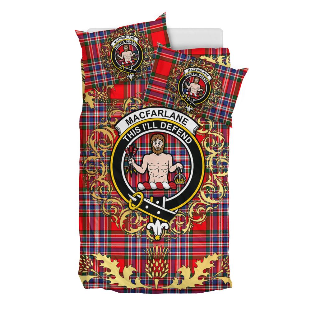 MacFarlane Modern Tartan Crest Bedding Set - Golden Thistle Style