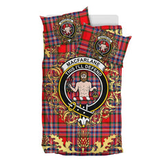 MacFarlane Modern Tartan Crest Bedding Set - Golden Thistle Style
