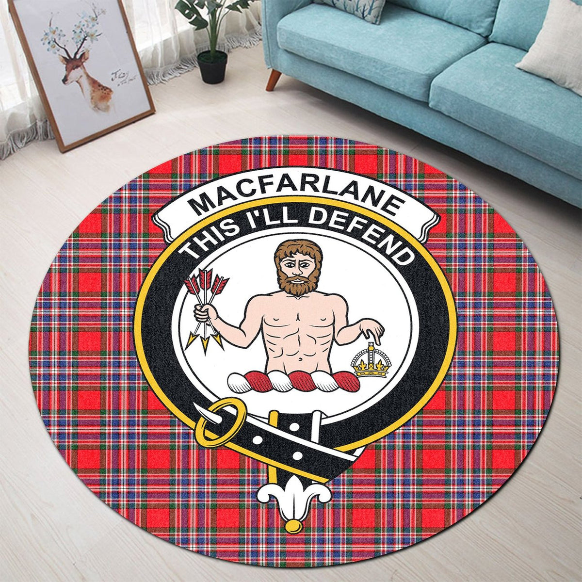 MacFarlane Modern Tartan Crest Round Rug
