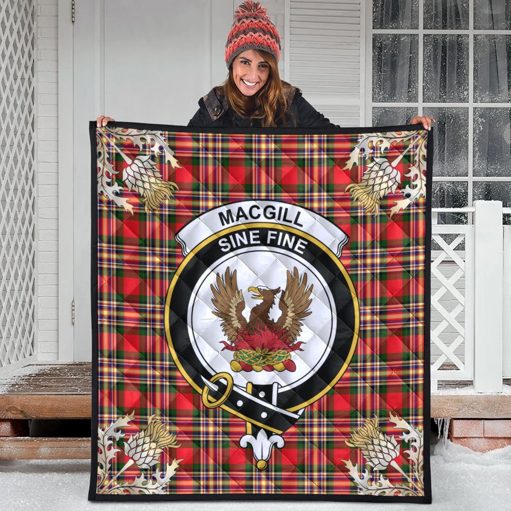 MacGill Modern Tartan Crest Premium Quilt - Gold Thistle Style