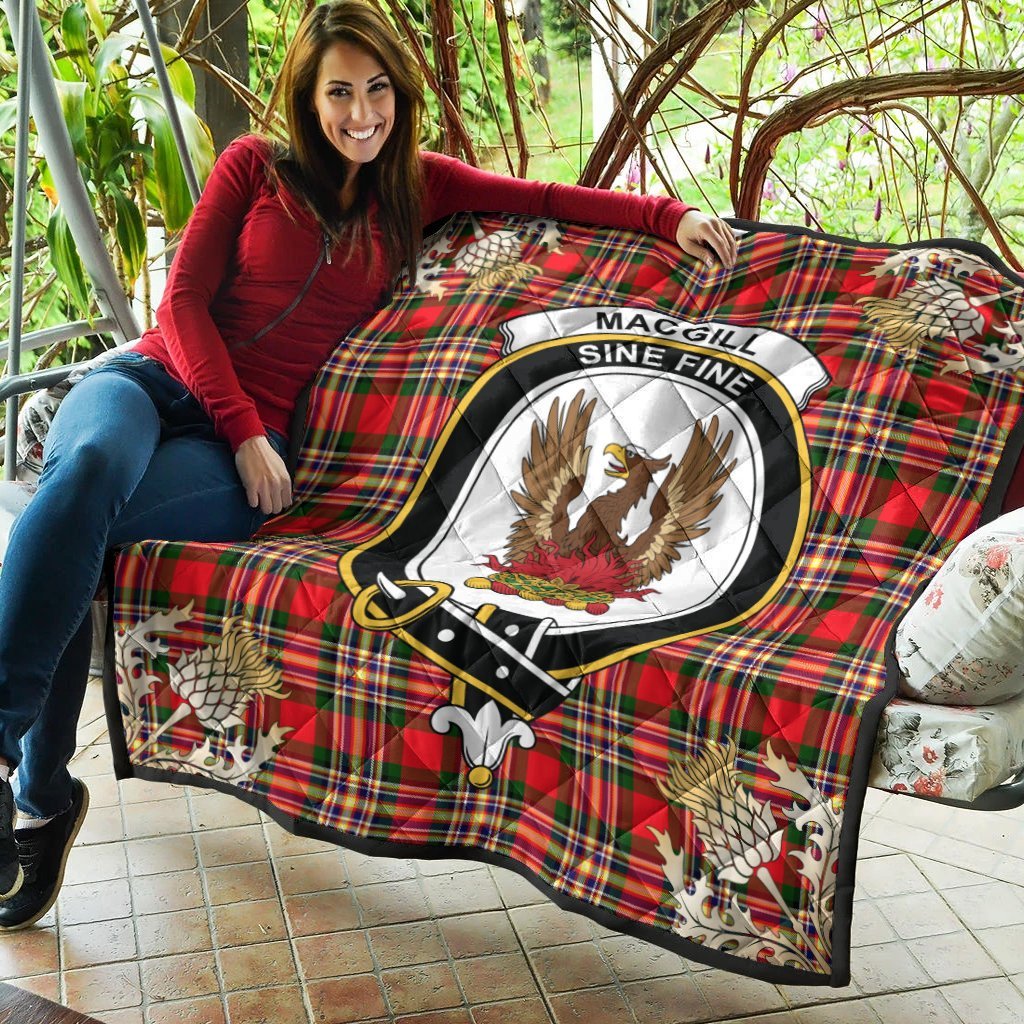 MacGill Modern Tartan Crest Premium Quilt - Gold Thistle Style