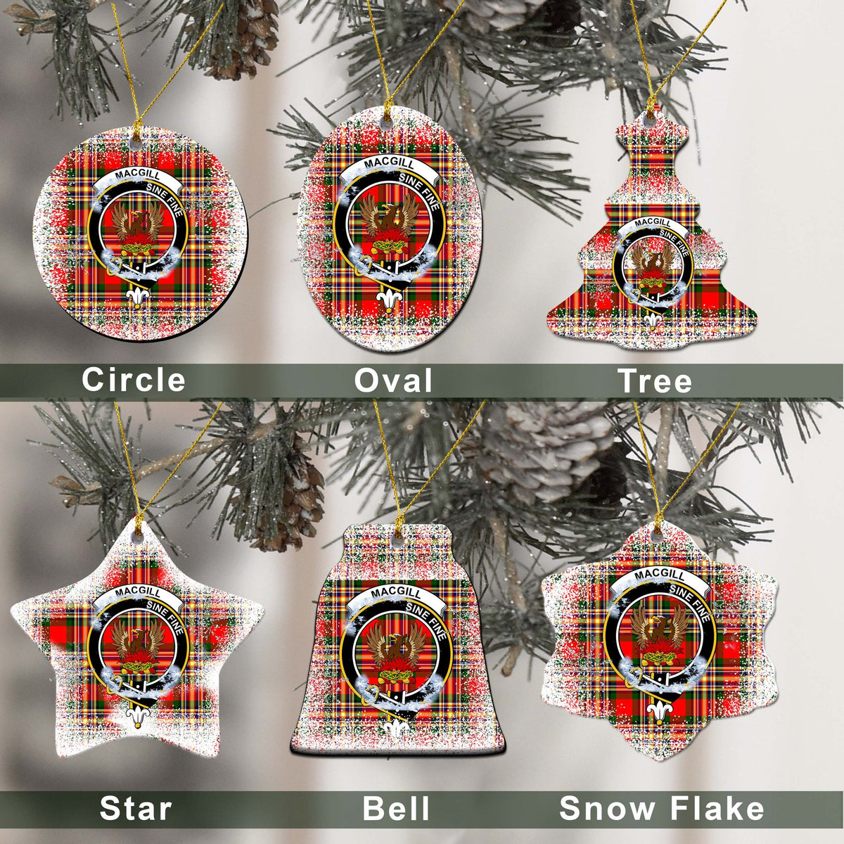 MacGill (Makgill) Tartan Christmas Ceramic Ornament - Snow Style