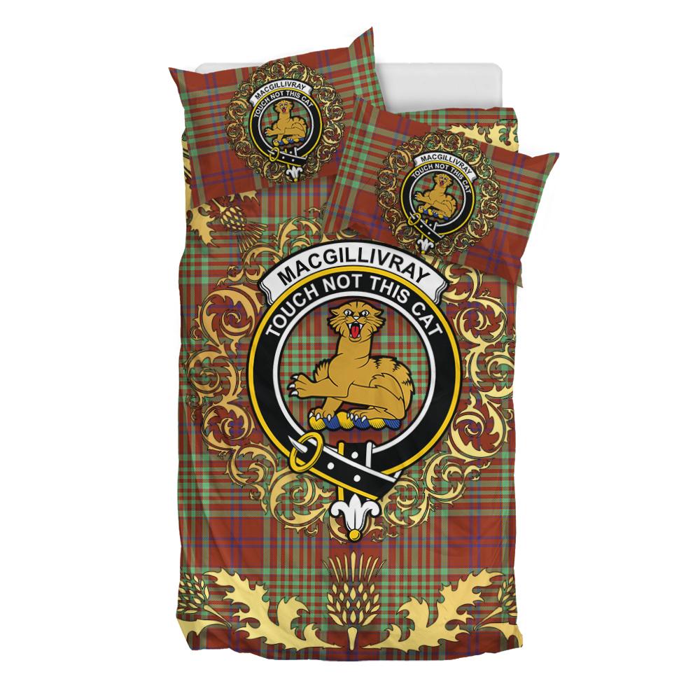 MacGillivray Hunting Ancient Tartan Crest Bedding Set - Golden Thistle Style