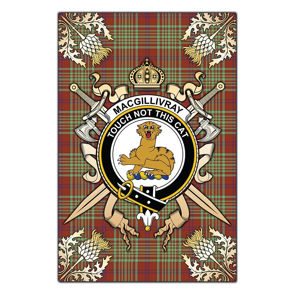 MacGillivray Hunting Ancient Tartan Crest Black Garden Flag - Gold Thistle Style