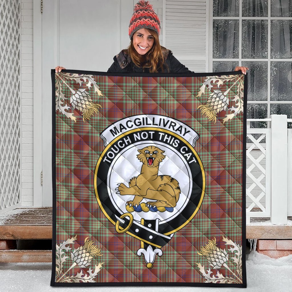 MacGillivray Hunting Ancient Tartan Crest Premium Quilt - Gold Thistle Style