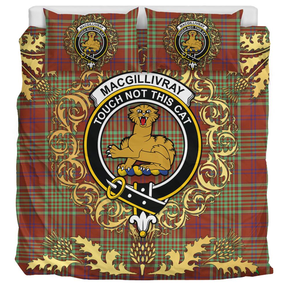 MacGillivray Hunting Ancient Tartan Crest Bedding Set - Golden Thistle Style