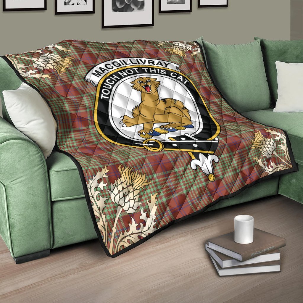 MacGillivray Hunting Ancient Tartan Crest Premium Quilt - Gold Thistle Style