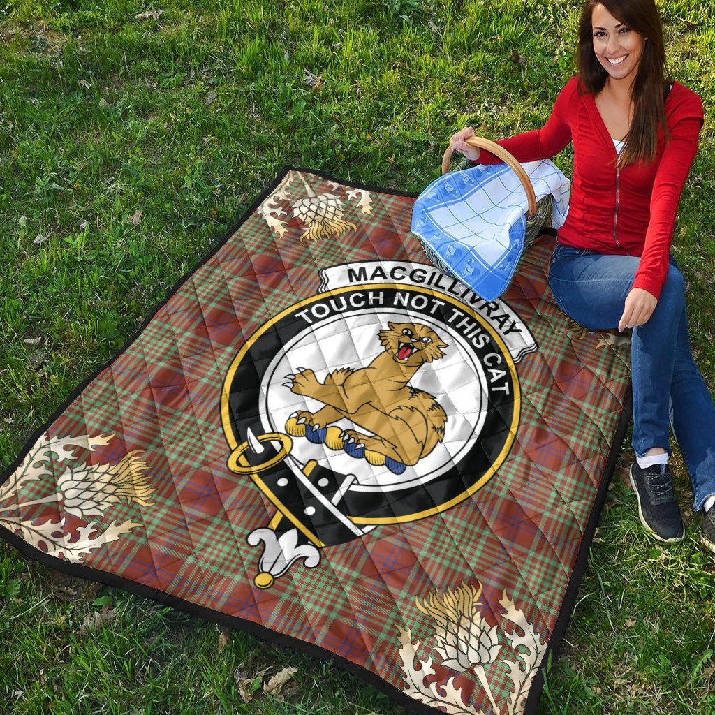 MacGillivray Hunting Ancient Tartan Crest Premium Quilt - Gold Thistle Style