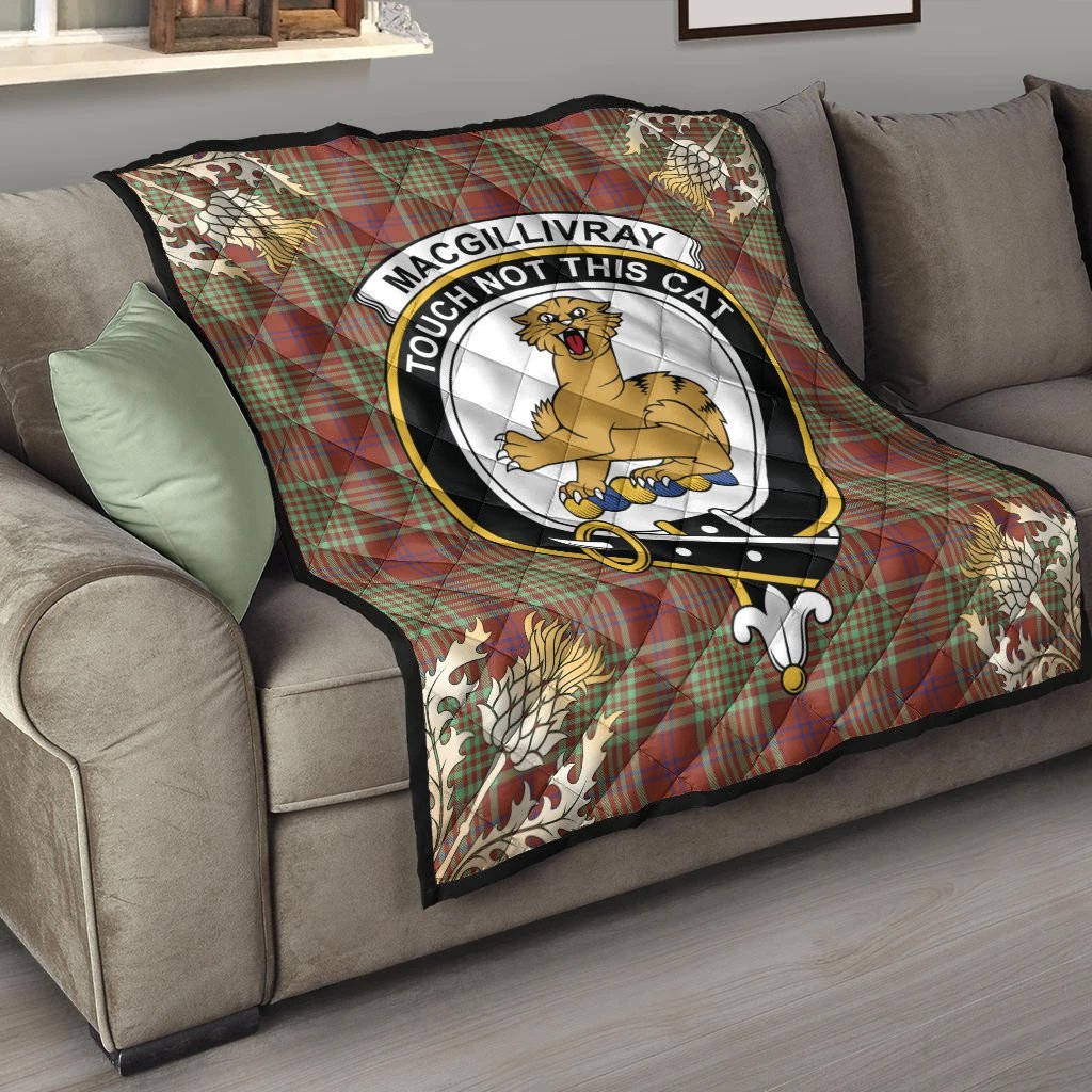 MacGillivray Hunting Ancient Tartan Crest Premium Quilt - Gold Thistle Style