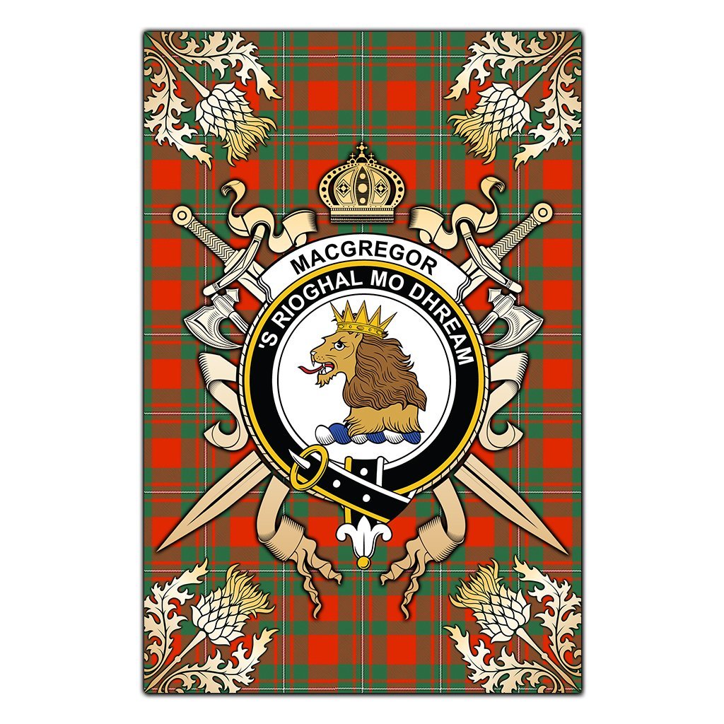 MacGregor Ancient Tartan Crest Black Garden Flag - Gold Thistle Style