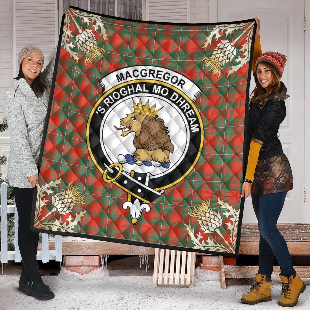 MacGregor Ancient Tartan Crest Premium Quilt - Gold Thistle Style
