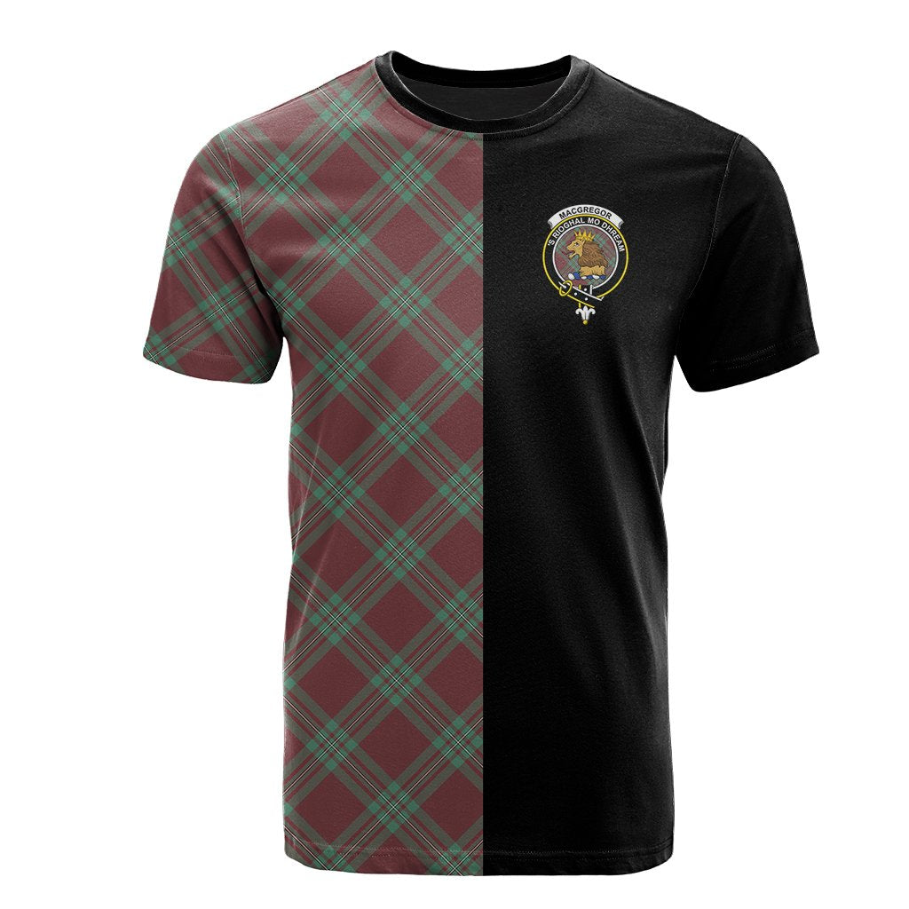MacGregor Hunting Ancient Tartan T-Shirt Half of Me - Cross Style