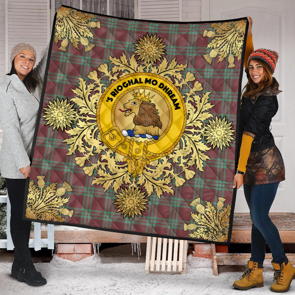 MacGregor Hunting Ancient Tartan Crest Premium Quilt - Gold Thistle Style
