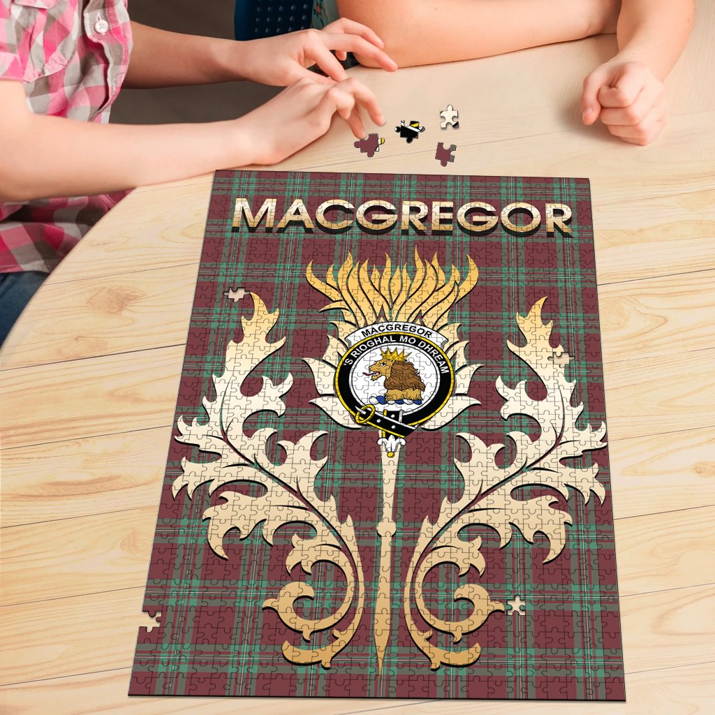 MacGregor Hunting Ancient Tartan Crest Thistle Jigsaw Puzzles