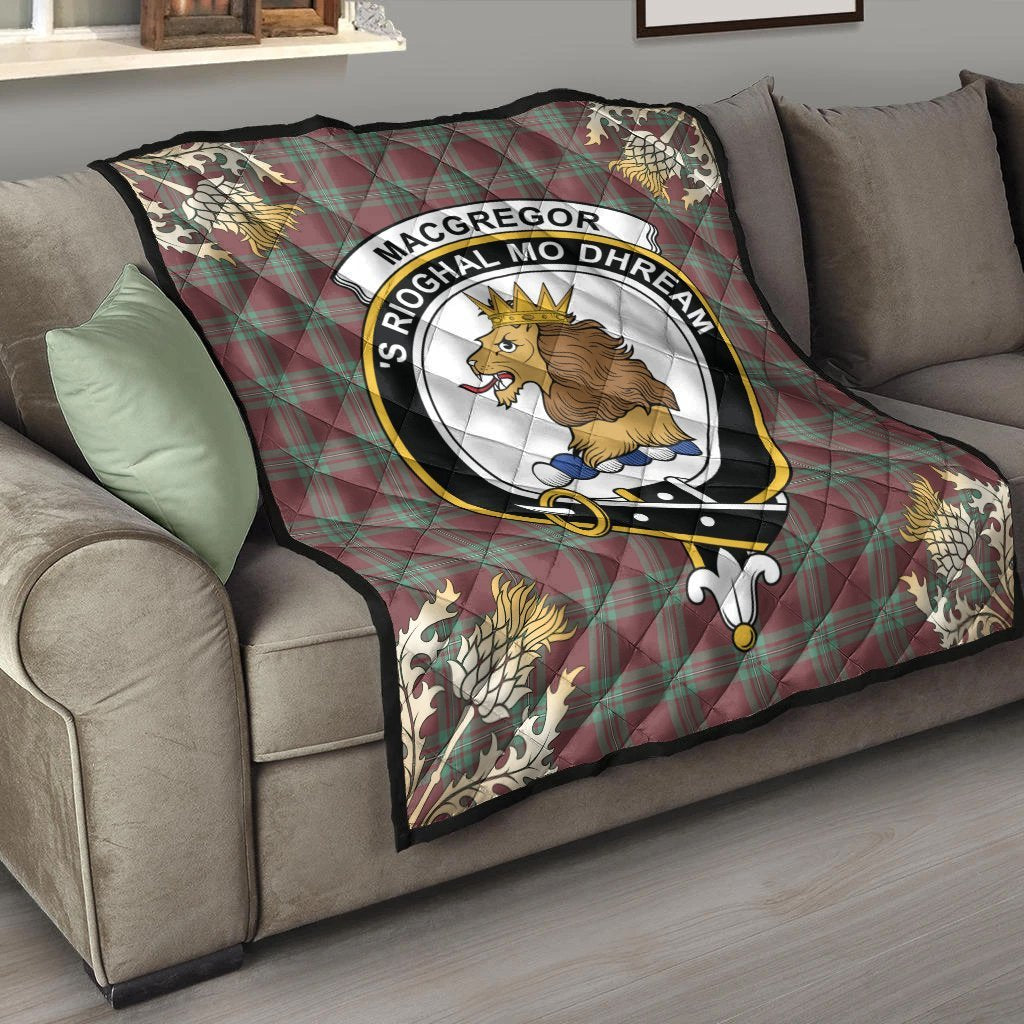 MacGregor Hunting Ancient Tartan Crest Premium Quilt - Gold Thistle Style