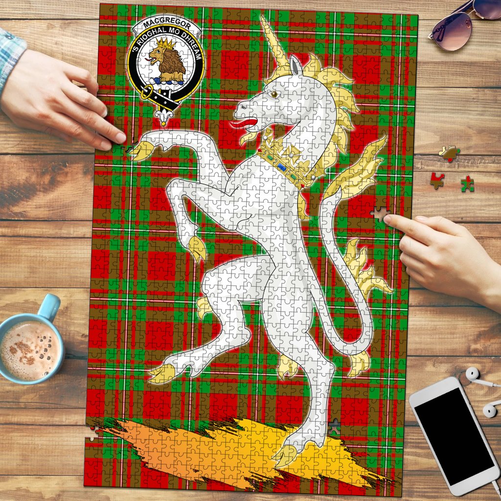 MacGregor Modern Tartan Crest Unicorn Scotland Jigsaw Puzzles