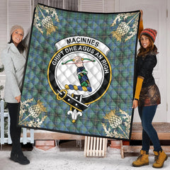 MacInnes Ancient Tartan Crest Premium Quilt - Gold Thistle Style