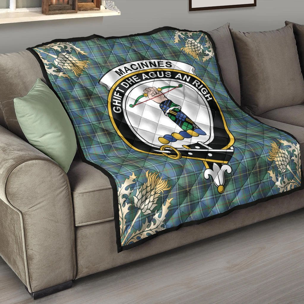 MacInnes Ancient Tartan Crest Premium Quilt - Gold Thistle Style