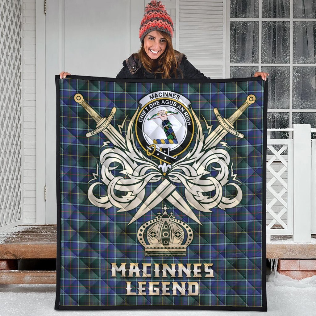 MacInnes Modern Tartan Crest Legend Gold Royal Premium Quilt