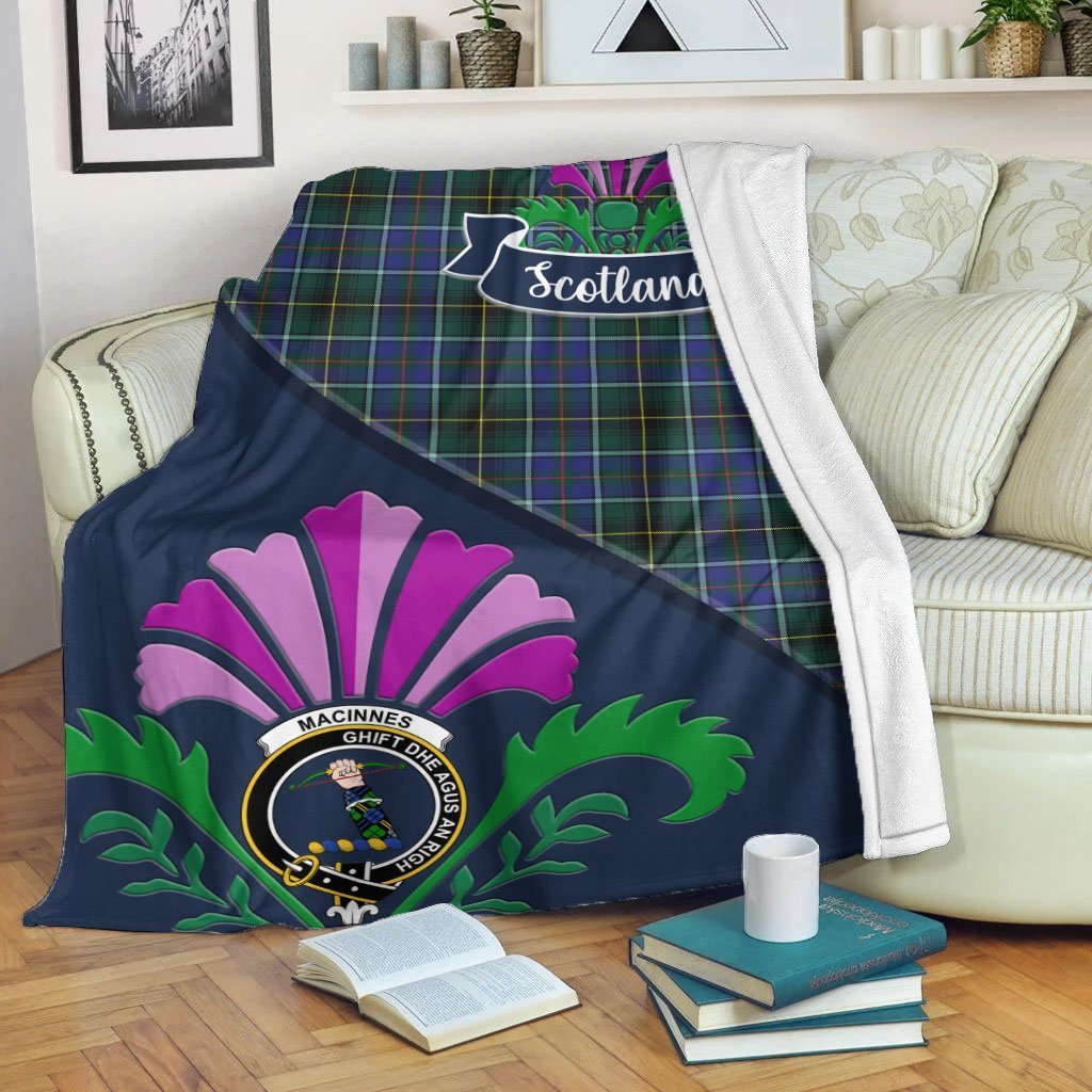 MacInnes Tartan Crest Premium Blanket - Thistle Style