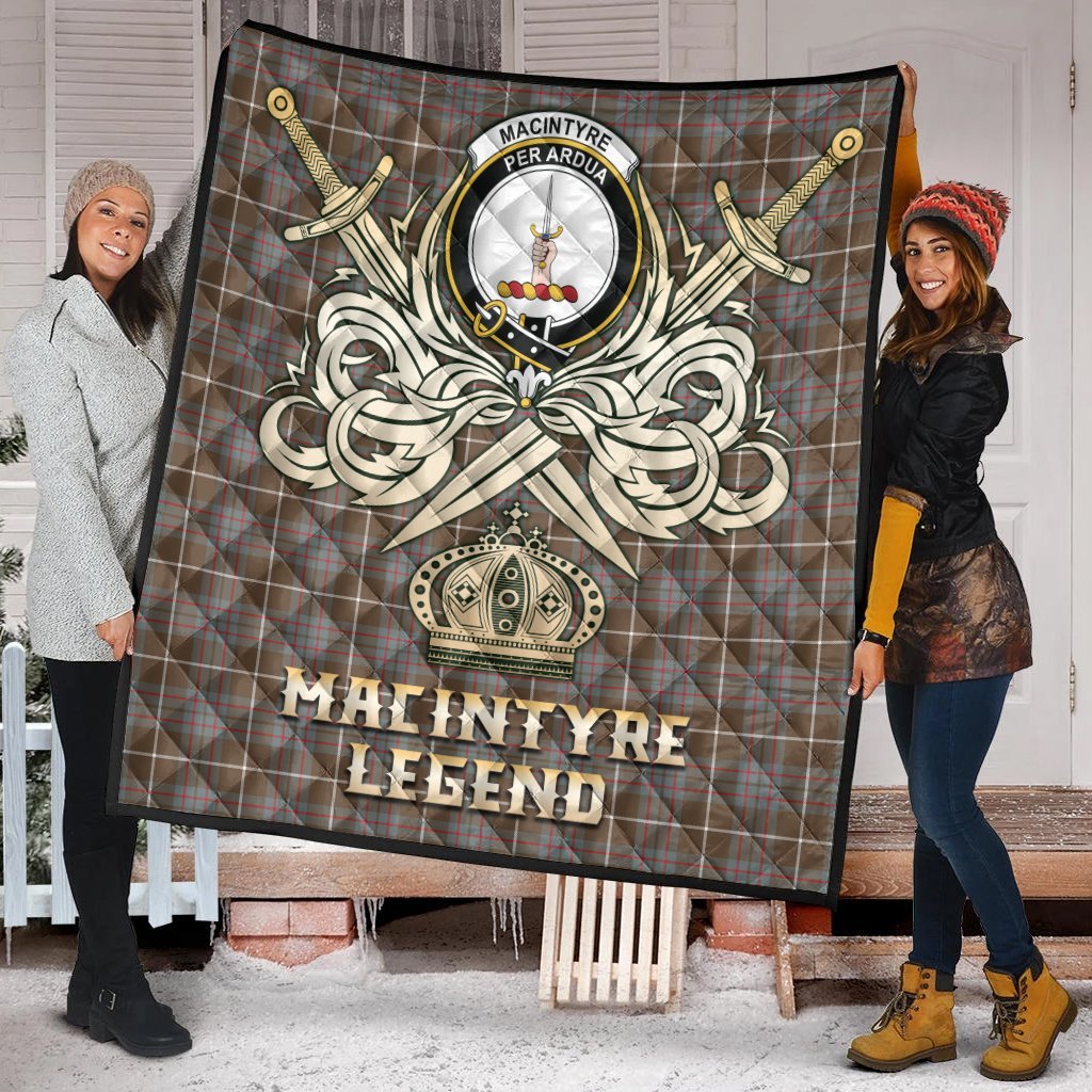MacIntyre Hunting Weathered Tartan Crest Legend Gold Royal Premium Quilt
