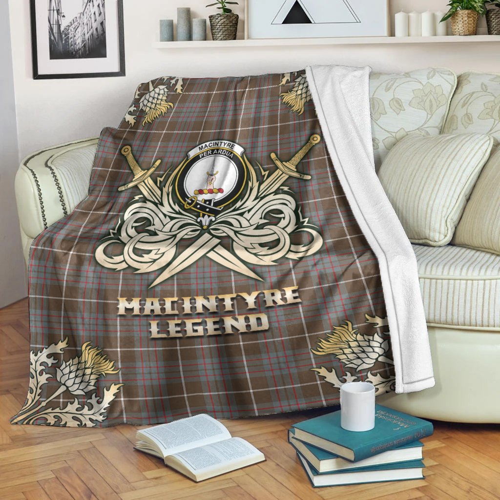 MacIntyre Hunting Weathered Tartan Gold Courage Symbol Blanket