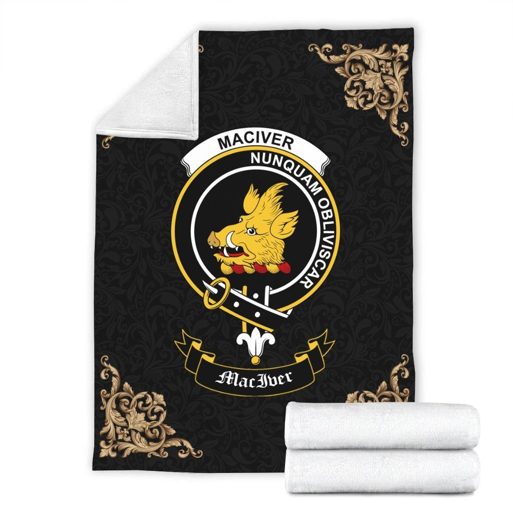 MacIver Crest Tartan Premium Blanket Black