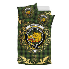 MacIver Hunting Tartan Crest Bedding Set - Golden Thistle Style