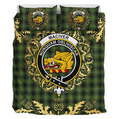 MacIver Hunting Tartan Crest Bedding Set - Golden Thistle Style