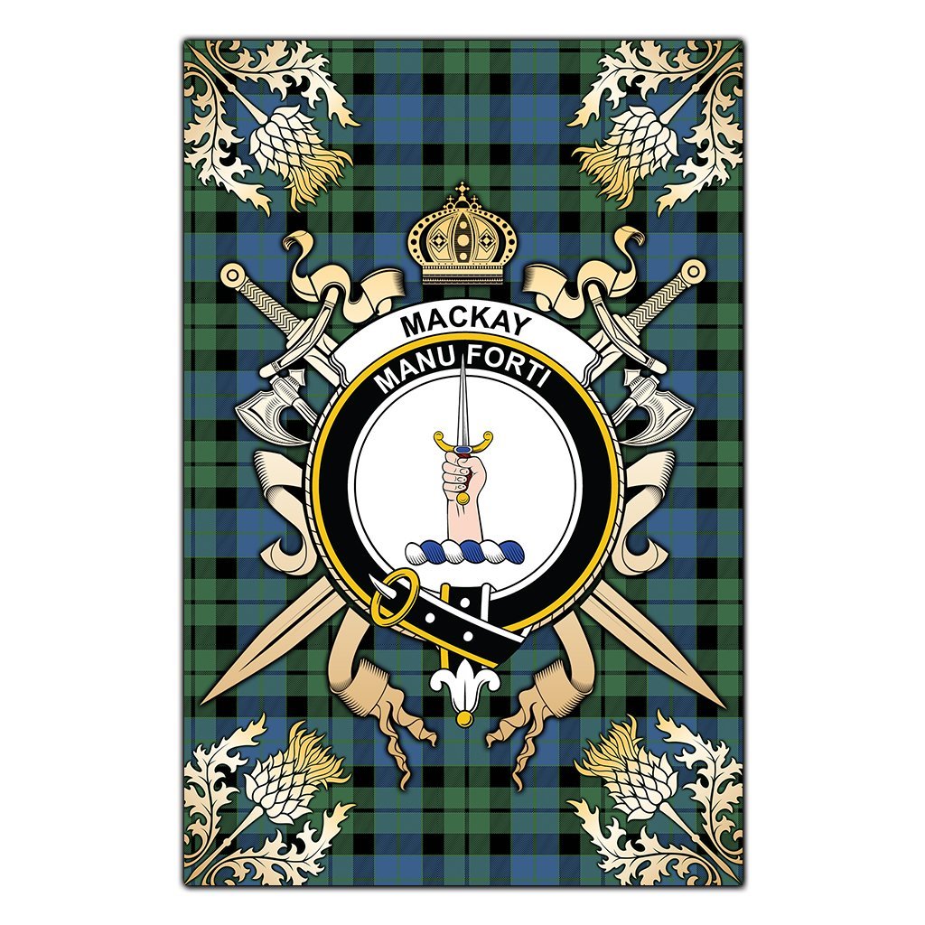 MacKay Ancient Tartan Crest Black Garden Flag - Gold Thistle Style