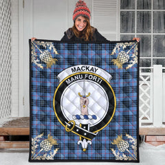 MacKay Blue Tartan Crest Premium Quilt - Gold Thistle Style