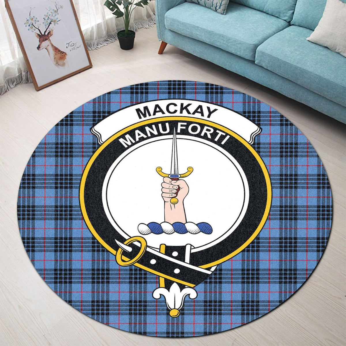 MacKay Blue Tartan Crest Round Rug
