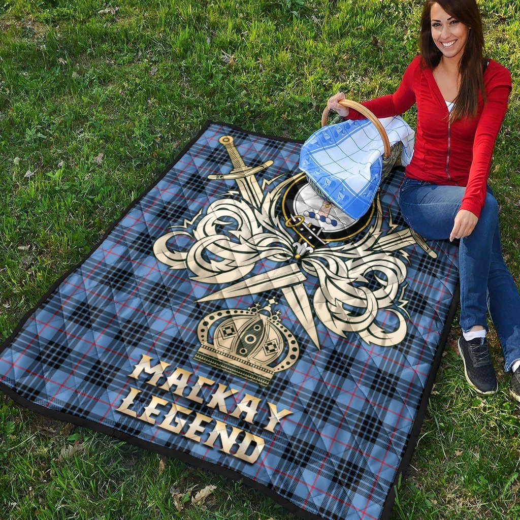 MacKay Blue Tartan Crest Legend Gold Royal Premium Quilt