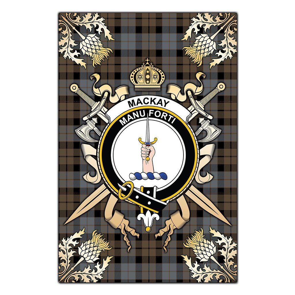 MacKay Weathered Tartan Crest Black Garden Flag - Gold Thistle Style