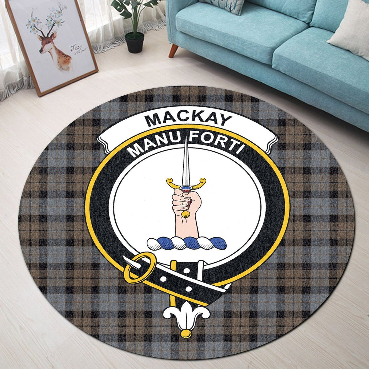 MacKay Weathered Tartan Crest Round Rug