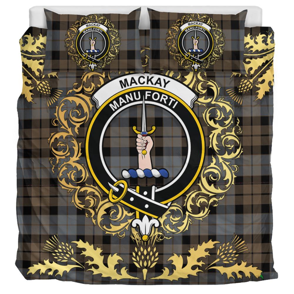 MacKay Weathered Tartan Crest Bedding Set - Golden Thistle Style