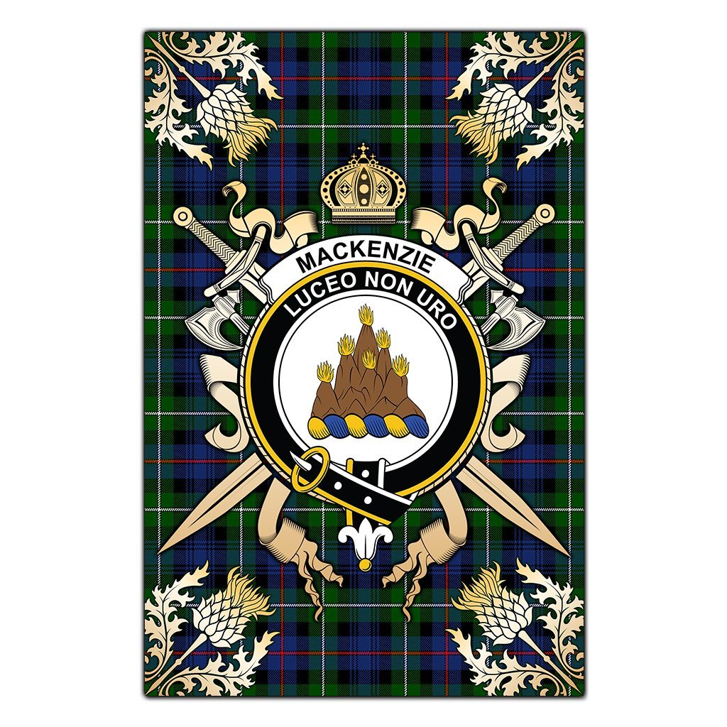 MacKenzie Modern Tartan Crest Black Garden Flag - Gold Thistle Style