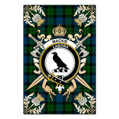 MacKie Tartan Crest Black Garden Flag - Gold Thistle Style