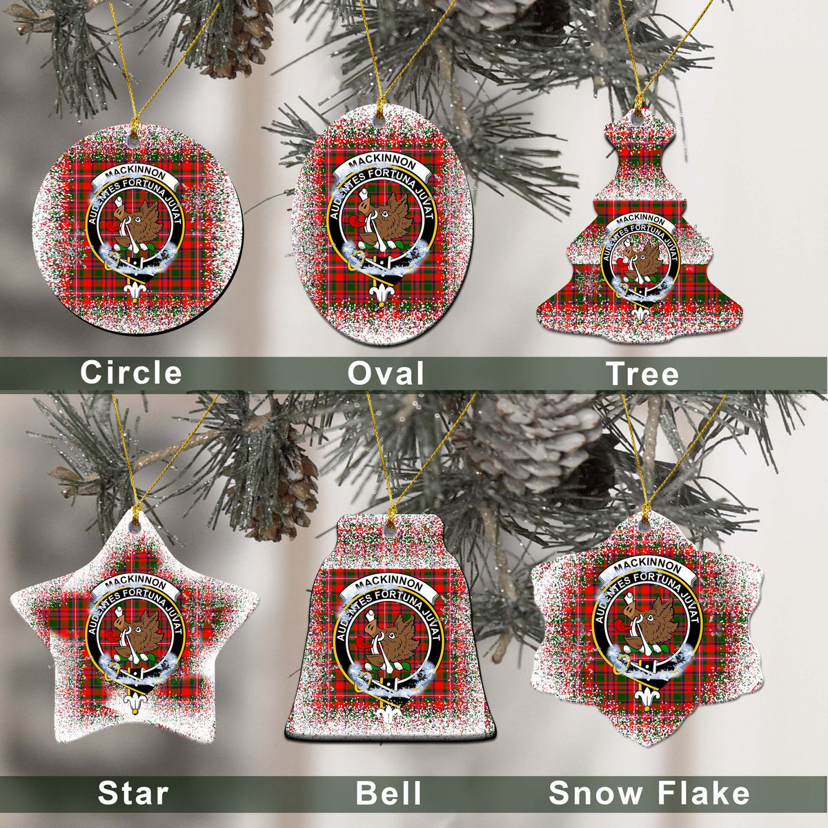 MacKinnon Tartan Christmas Ceramic Ornament - Snow Style