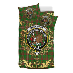 MacKinnon Hunting Modern Tartan Crest Bedding Set - Golden Thistle Style
