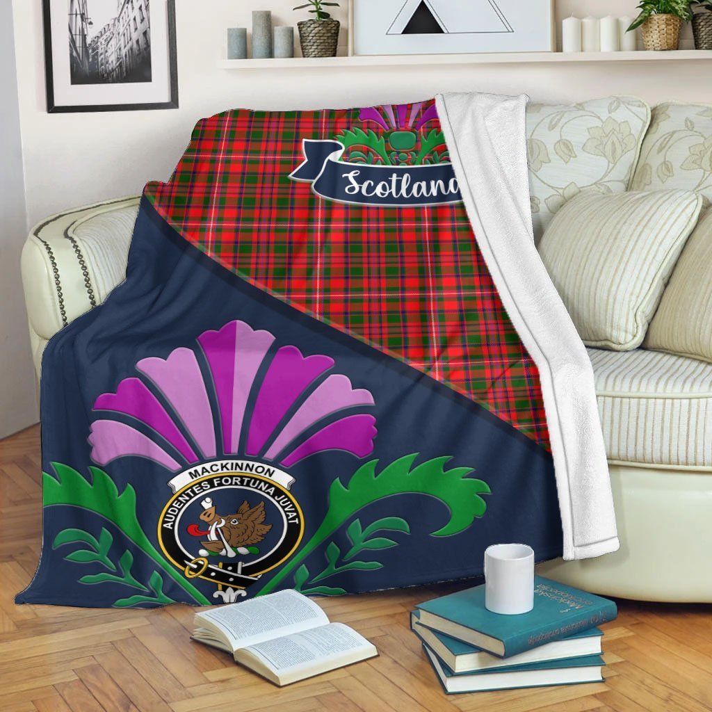 MacKinnon Tartan Crest Premium Blanket - Thistle Style
