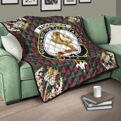 MacKintosh Hunting Modern Tartan Crest Premium Quilt - Gold Thistle Style