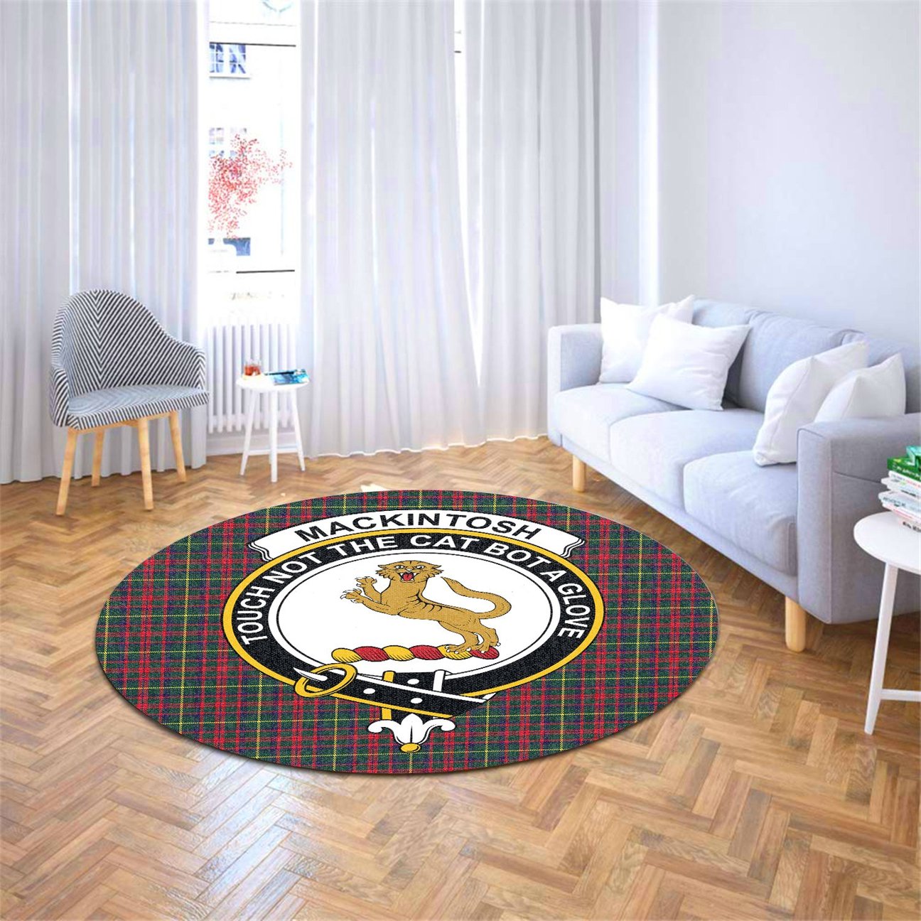 MacKintosh Hunting Modern Tartan Crest Round Rug