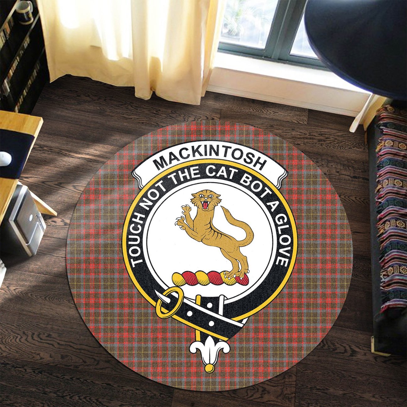MacKintosh Hunting Weathered Tartan Crest Round Rug