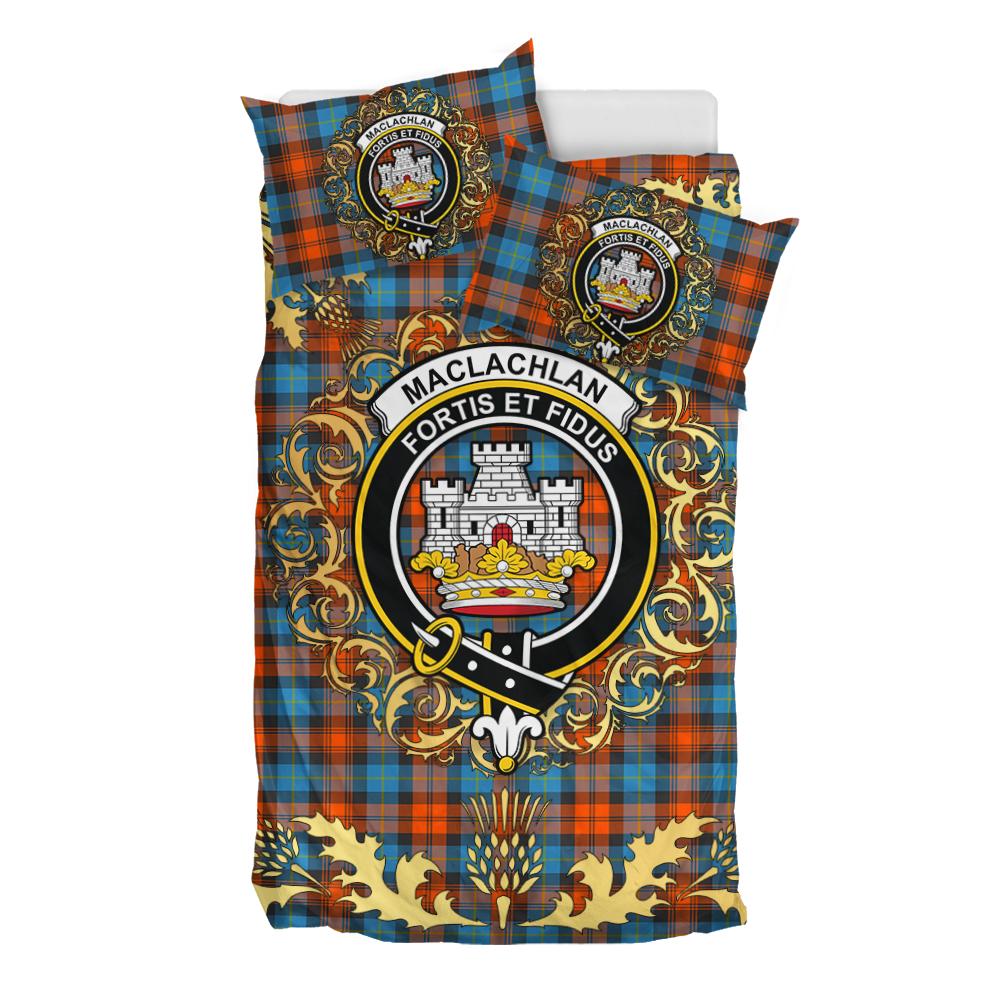 MacLachlan Ancient Tartan Crest Bedding Set - Golden Thistle Style